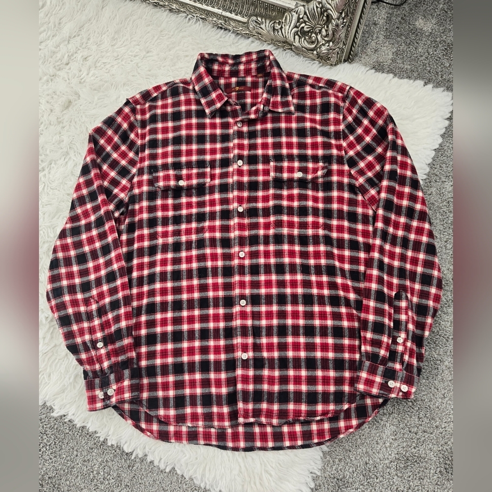 7 For All Mankind Men's Long Sleeve Brushed Plaid Flannel Shirt. Size XL. Good p